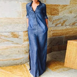 Women's Denim Long Dress Half Open A-line Straight Sleeve