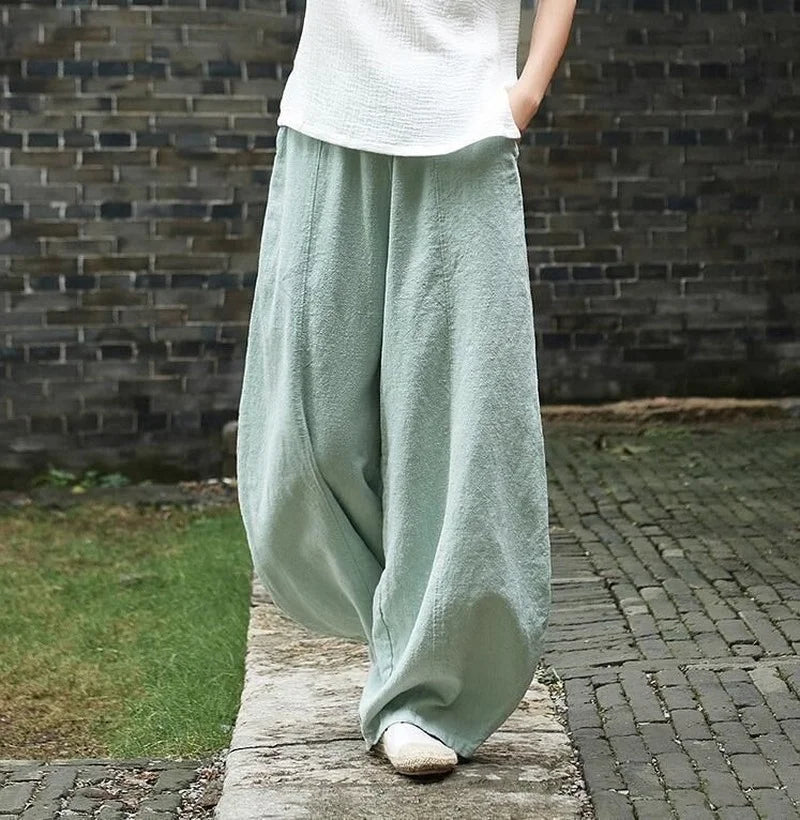 Cotton Linen Wide Leg Pants Women
