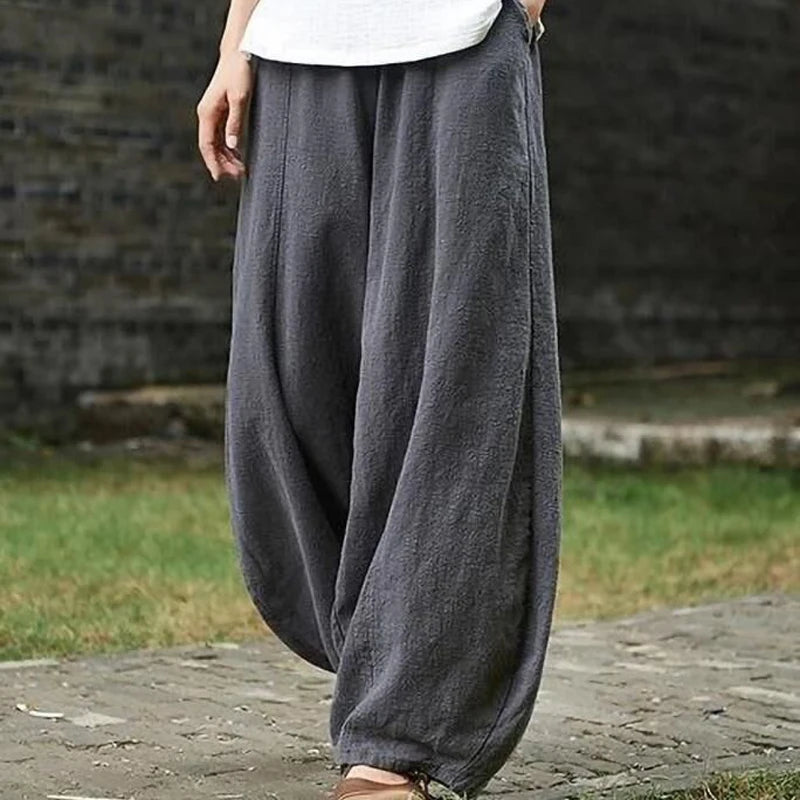 Cotton Linen Wide Leg Pants Women