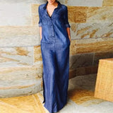 Women's Denim Long Dress Half Open A-line Straight Sleeve